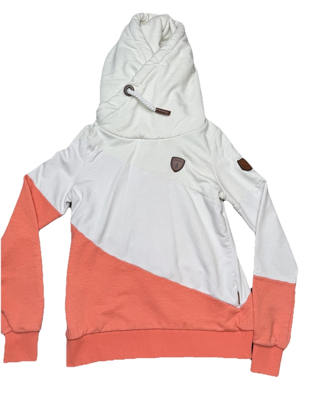 Wanakome Hoodie Womens Small Cream Coral Cowl Neck Colorblock Sweatshirt